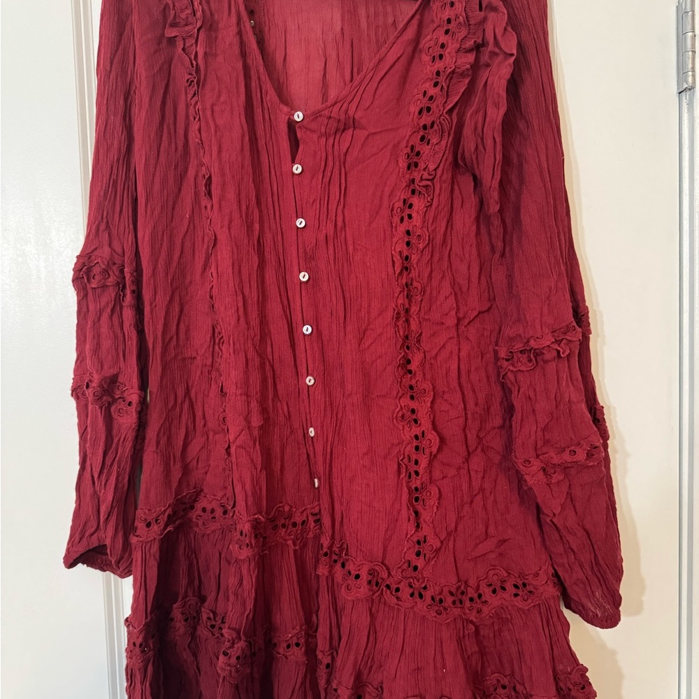Free People Red Button-Down Dress